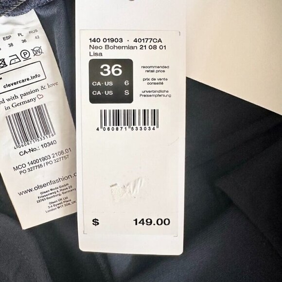 Olsen Womens Lisa Straight Leg Pants Size S Neo Bohemian Navy Blue Comfort NWT - Picture 10 of 13